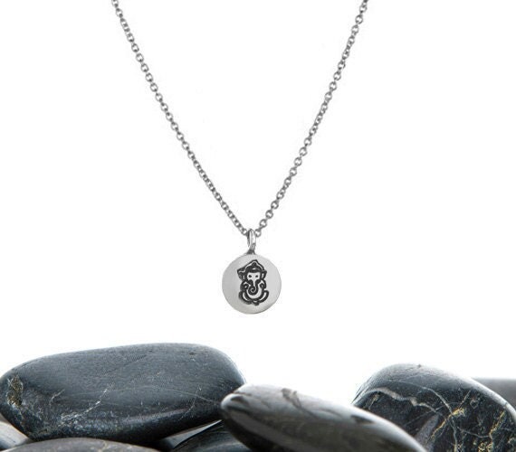 Tiny Ganesha Pendant Necklace, Sterling Silver or Gold Filled, Yoga Jewelry