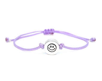 Smiley Face Charm Bracelet, Adjustable Cord Happy Emoji Jewelry, Positive Vibes Bracelet, Cheerful Gift for Her, Friendship Bracelet