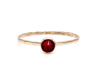 Elegant Crystal Garnet Solitaire Ring - Handcrafted Gold-Filled or Sterling Silver Band, Dainty Jewelry, Perfect Gift for Her