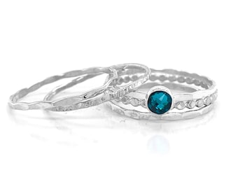 Handmade Sterling Silver Blue Zircon Ring Set