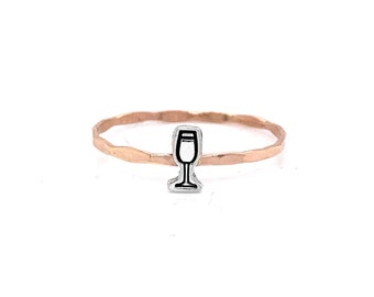 Champagne Glass Charm Stacking Ring - Quirky Celebration Jewelry