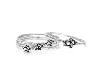 Handmade Elephant Mom and Baby Stacking Rings - Customizable Family Ring Set, Stackable Baby Elephant Rings