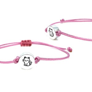 Adjustable Cat Charm Friendship Bracelet - Custom Cord Colors, Minimalist Gift for Cat Lovers, Handmade String Bracelet