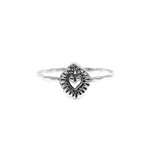Sacred Heart Charm Ring - Sterling Silver Devotional Jewelry