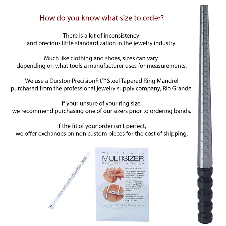 May include: A silver ring sizer with black rubber grips and a white measuring tape. The sizer is used to determine the correct ring size. The image includes text that reads "World Famous Multisizer Ring Sizing Gauge".
