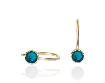 Handmade Blue Zircon Crystal Drop Earrings, Gold Filled or Sterling Silver, December Birthstone