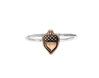 Acorn Charm Ring - Sterling Silver Woodland Jewelry, Nature Inspired