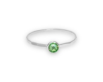 August Peridot Crystal Birthstone Solitaire Ring - Gold-Filled or Sterling Silver Stacking Ring