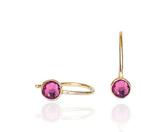 Handgjorda örhängen med rosa turmalinkristall, perfekt födelsedagspresent till oktober - guldfyllda eller sterlingsilver