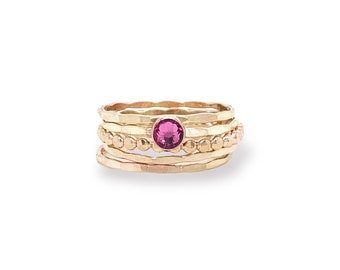 Gold-Filled Pink Tourmaline Crystal Stacking Band Set