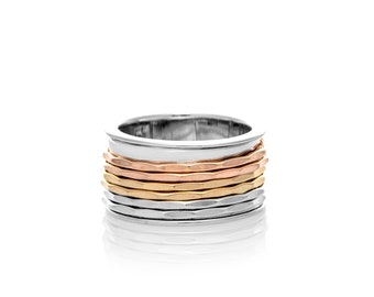 Revolution Ring with Ombre Hammered Stacking Rings - Customizable Gold Filled, Rose Gold Filled, Sterling Silver Jewelry