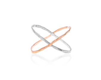 Criss Cross Ring in Rose Gold Filled and Sterling Silver