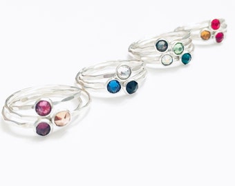 Bague empilable en cristal entièrement personnalisable – Choisissez votre pierre de naissance et votre métal