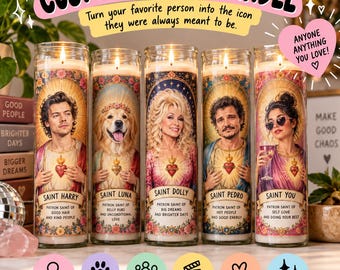 Custom Prayer Candle | Personalized Celebrity Candle | Your Favorite Person, Pet or Icon | Funny Custom Gift | Saint Candle