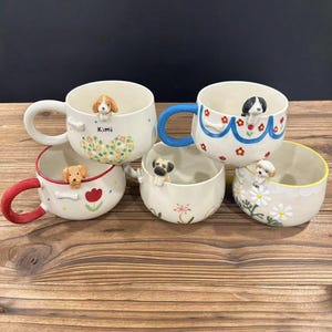 Custom Cute Flowers Pet Handmade Ceramic Mug/Custom Flowers Pet Memorial Gift,Custom Dog Ceramic Mug,Gift For Dog Owner,Birthday Gift,400ML