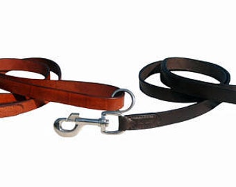 Pear Tannery Flat Leather Dog Lead 3/4&quot; and Silver Fittings