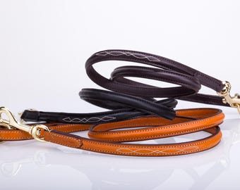 Pear Tannery Raised Fancy Stitched Leather Dog Lead 5/8"