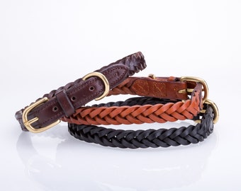 Pear Tannery Plaited Leather Dog Collar