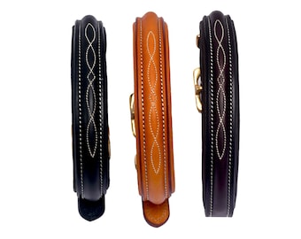 Pear Tannery Fancy Stitched Padded Leather Dog Collar