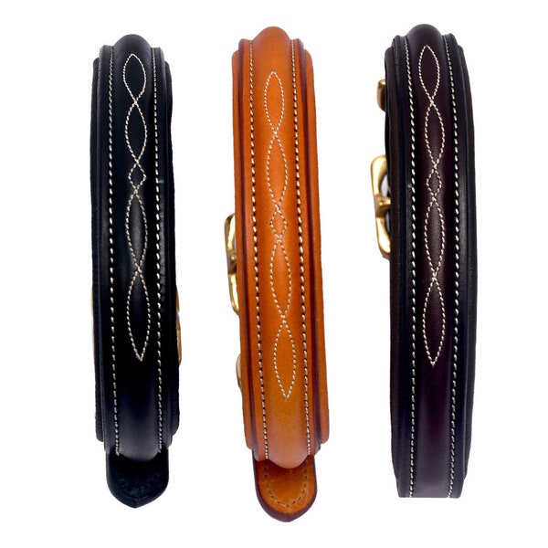 Pear Tannery Fancy Stitched Padded Leather Dog Collar