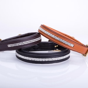 Pear Tannery Swarovski Diamond Padded Leather Dog Collar