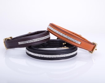 Pear Tannery Swarovski Diamond Padded Leather Dog Collar