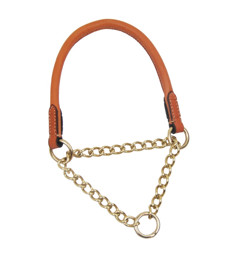 Handmade Rolled leather half choke chain dog collar with brass Etsy