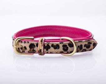 Pear Tannery Collare per cani in pelle piatta imbottita con stampa leopardata