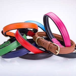 Pear Tannery Soft Padded Flat Leather Dog Collar
