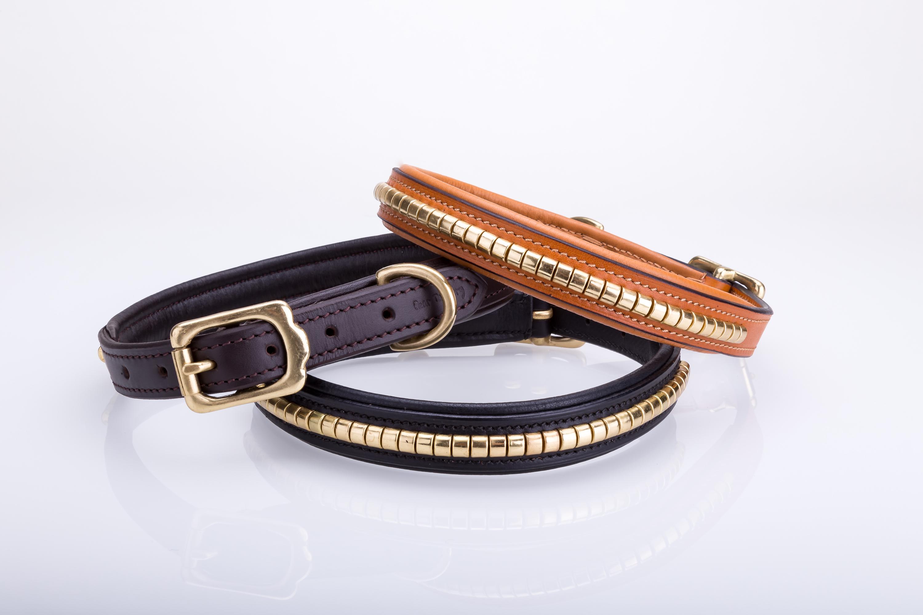 Gepolstertes Leder-Hundehalsband – Mit Messingschnalle, Handgefertigt, Weiches Rindsleder, Größe XS