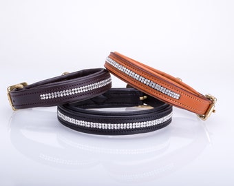 Pear Tannery Swarovski Diamond Padded Leather Dog Collar