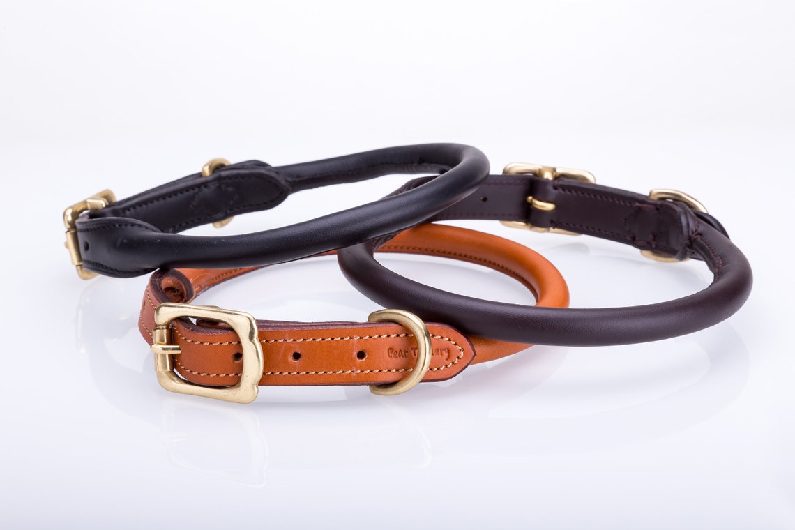 Handmade rolled soft european leather dog collar with solid Etsy