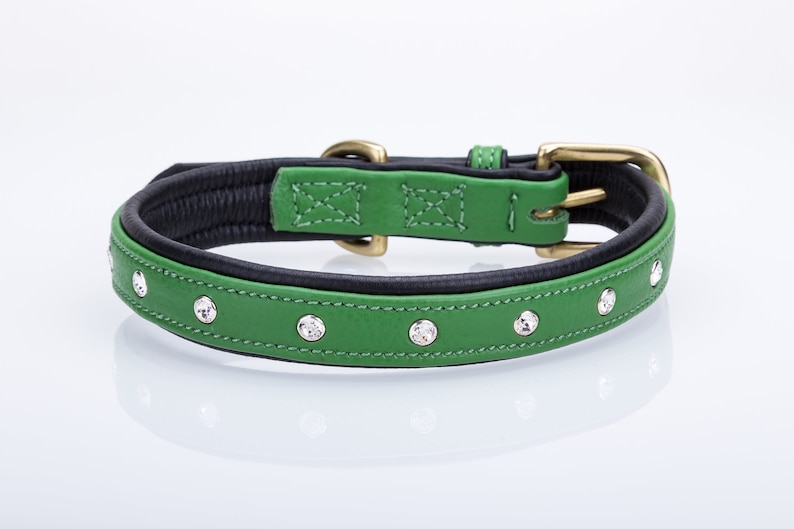 Pear Tannery Soft Padded Flat Leather Dog Collar With Swarovki Etsy UK