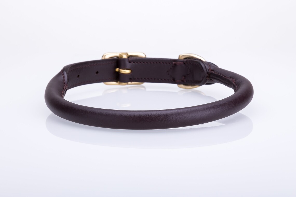 Handmade rolled soft european leather dog collar with solid Etsy
