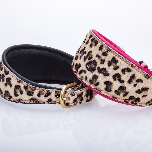 Pear Tannery Leopard Print Padded Flat Leather GreyHound Collar