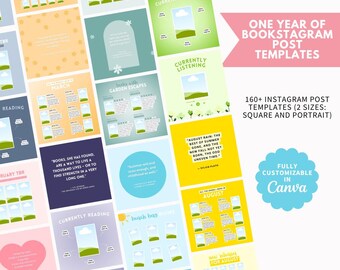 Bookstagram Post Templates | One year of Bookstagram Posts for Instagram, Booktok, Booktuber, Social Media Posts