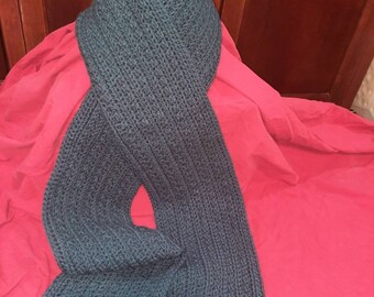 Handmade Crocheted Ribbed "Cape Cod Blue"  Scarf,  Perfect for Women or Men