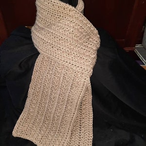 Handmade Crocheted Ribbed &quot;Taupe&quot; Scarf,  Perfect for Women or Men