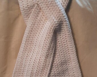 Handmade Crocheted Classic Keyhole Scarf, &quot;White&quot; Great for Women & Men, Multi Seasonal. 60&quot; x 6&quot;