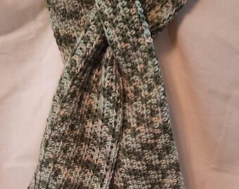 Handmade Crocheted Classic Keyhole Scarf, &quot;Desert Camo &quot; Great for Women & Men, Multi Seasonal. 60&quot; x 6&quot;