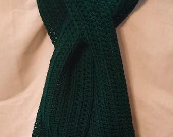 Handmade Crocheted Classic Keyhole Scarf, Hunter Green&quot; Great for Women & Men, Multi Seasonal. 60&quot; x 6&quot;