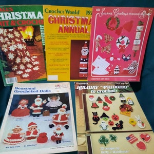 5 Christmas Crochet and Knit Pattern Books Ornaments, Dolls, Home Decor, Magnets & More