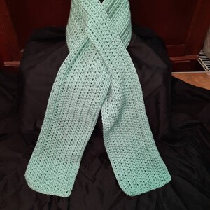 Handmade Crocheted Classic Keyhole Scarf, &quot;Soft Sage&quot; Great for Women & Men, Multi Seasonal