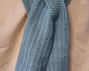 Handmade Crocheted Classic Keyhole Scarf, &quot; Soft Sage&quot; Great for Women & Men, Multi Seasonal. 60&quot; x 6&quot;