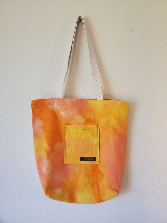 Hand-Dyed Handmade Canvas Tote Bag | Made in USA | Orange Peach Lemon Sherbert