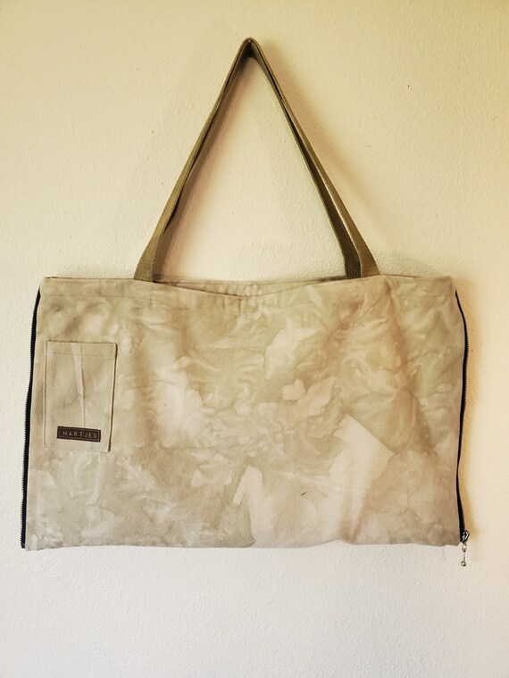 Hand-dyed Handmade Large Canvas Zipper Tote | Made in USA | Light Bronze Brown Bag