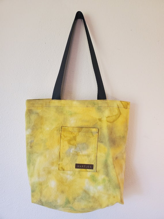 Hand-Dyed Handmade Canvas Tote Bag | Made in USA | Banana Yellow Green