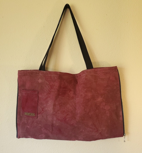 Hand-dyed Handmade Large Canvas Zipper Tote | Made in USA | Maroon Red Bag