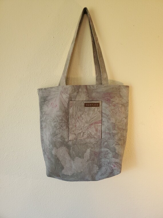 Hand-Dyed Handmade Canvas Tote Bag | Made in USA | Washed out Gray N' Magenta Flecks