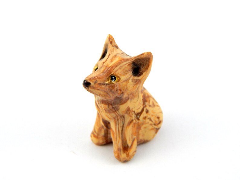 Pocket Pet Faux Wooden Wolf Figurine Woody Wolf Cub Marbled Polymer Clay